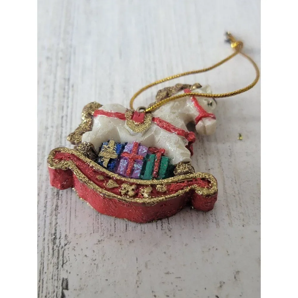 Glitter rocking horse present‎ mini ornament Xmas